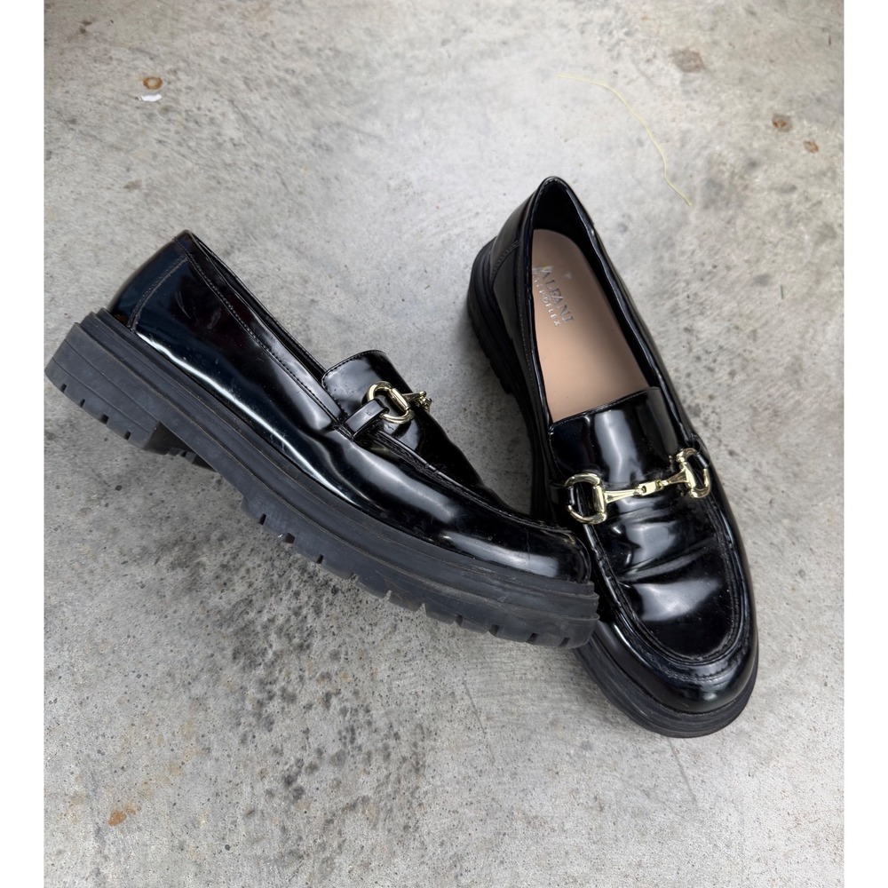 Black Patent Leather Chain Loafers for Women
